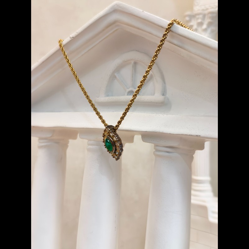 Dior迪奧 金色彩色寶石項鍊 鑲鑽 鏈長約39cm-3