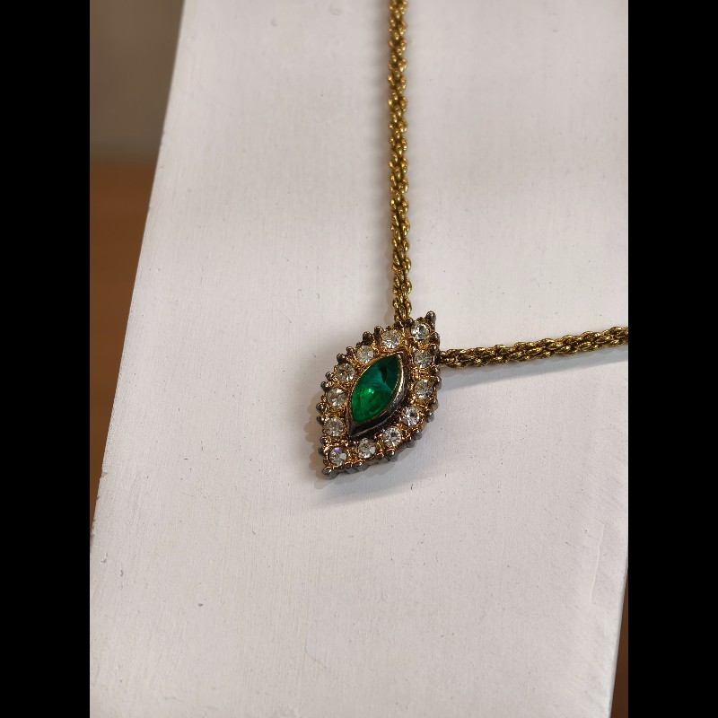 Dior迪奧 金色彩色寶石項鍊 鑲鑽 鏈長約39cm-7