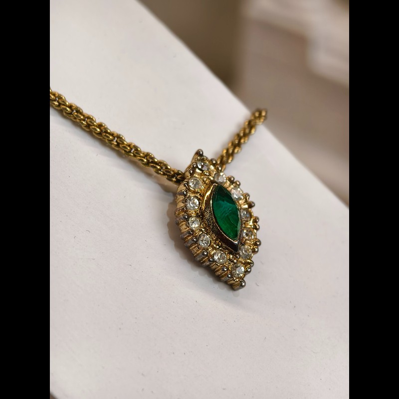 Dior迪奧 金色彩色寶石項鍊 鑲鑽 鏈長約39cm-8