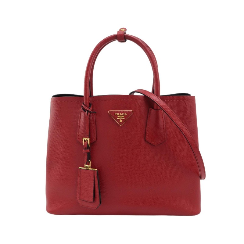 Prada Double中號牛皮純色三角徽標斜挎包單肩包-0