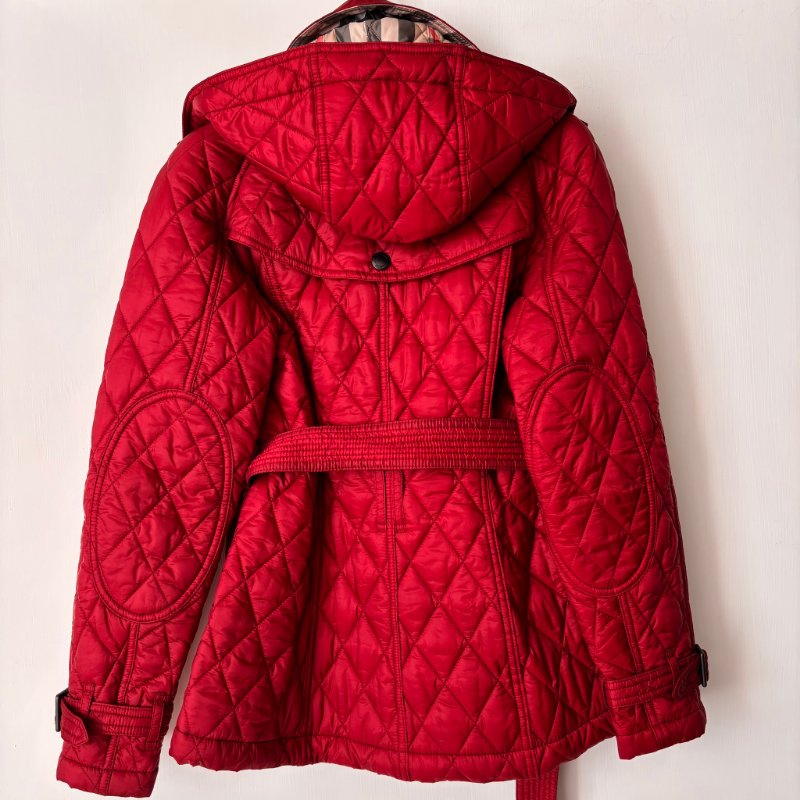 ::BURBERRY:: 紅色絎縫經典格紋 風衣連帽外套 XS號-2