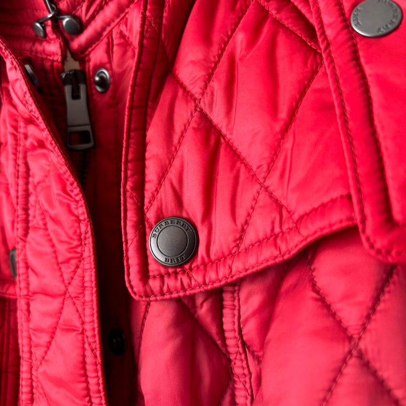 ::BURBERRY:: 紅色絎縫經典格紋 風衣連帽外套 XS號-4