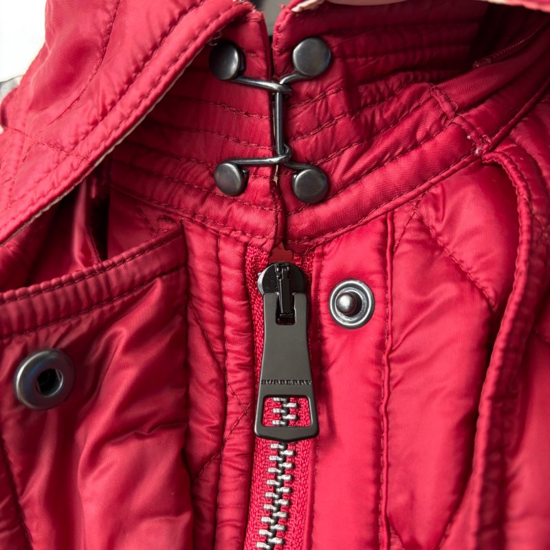 ::BURBERRY:: 紅色絎縫經典格紋 風衣連帽外套 XS號-5