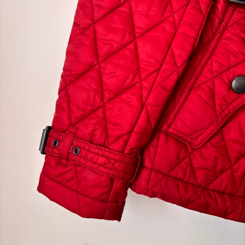 ::BURBERRY:: 紅色絎縫經典格紋 風衣連帽外套 XS號-7