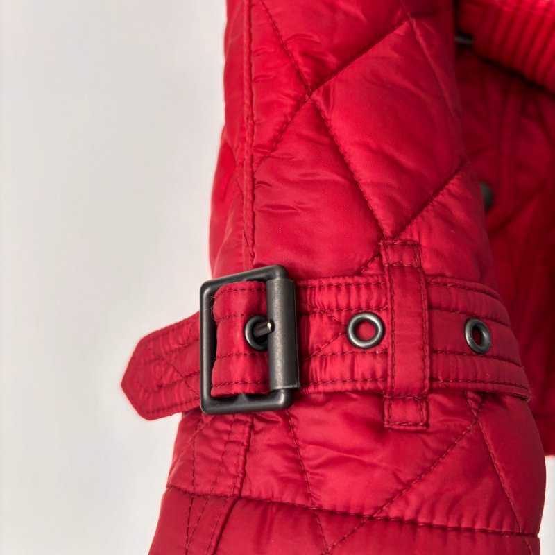 ::BURBERRY:: 紅色絎縫經典格紋 風衣連帽外套 XS號-8