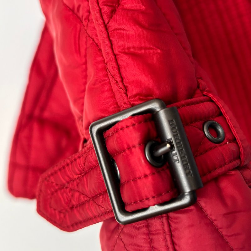 ::BURBERRY:: 紅色絎縫經典格紋 風衣連帽外套 XS號-10
