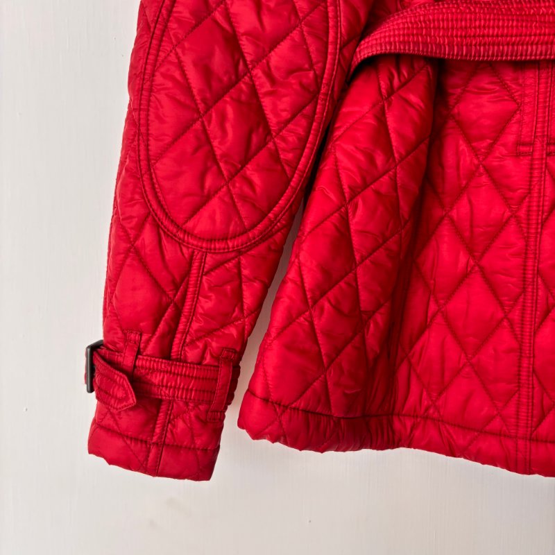 ::BURBERRY:: 紅色絎縫經典格紋 風衣連帽外套 XS號-16