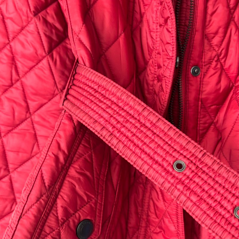 ::BURBERRY:: 紅色絎縫經典格紋 風衣連帽外套 XS號-21