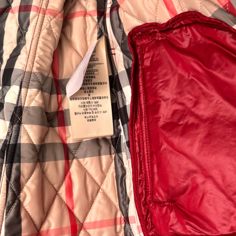 ::BURBERRY:: 紅色絎縫經典格紋 風衣連帽外套 XS號-25