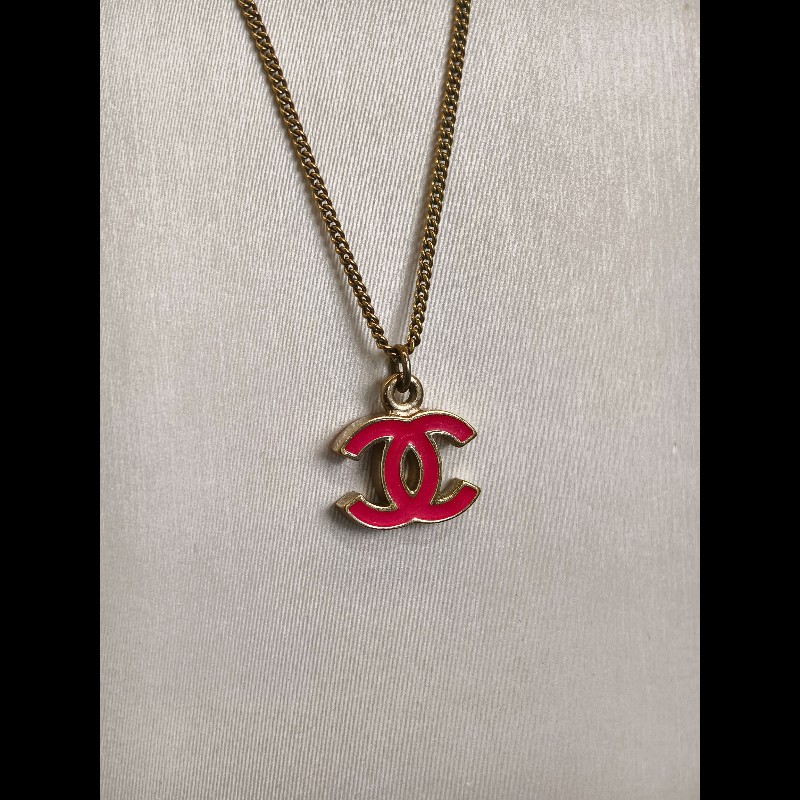 Chanel經典雙C琺瑯項鍊 玫紅色 鏈長約42cm-7