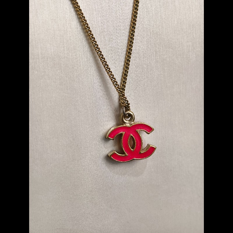 Chanel經典雙C琺瑯項鍊 玫紅色 鏈長約42cm-8