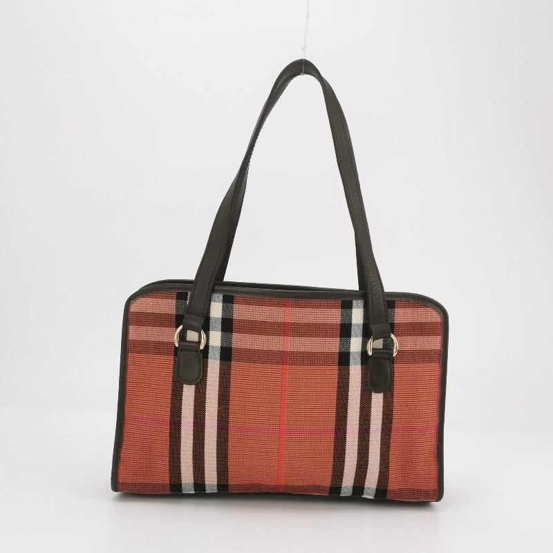 Burberry 牛皮帆布拼色格紋單肩包-4