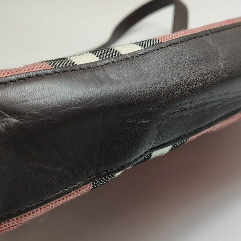 Burberry 牛皮帆布拼色格紋單肩包-12