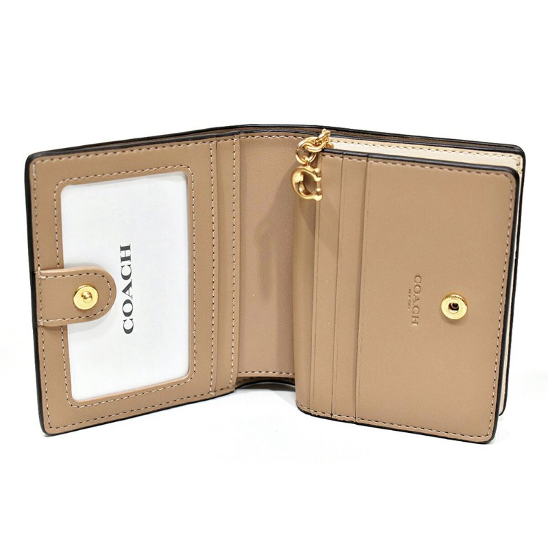 【COACH】花朵印花二折短夾-卡其色-2