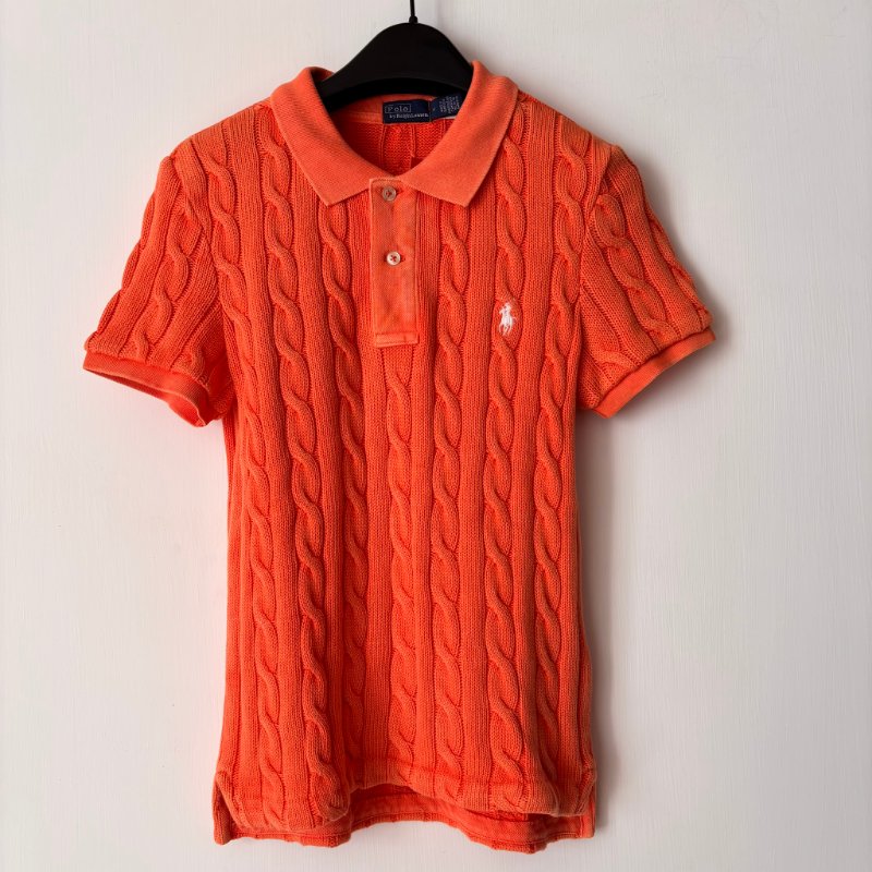 ::POLO BY RALPH LAUREN:: 女款水洗棉麻針織 Polo 衫 橘色短袖上衣 M號-0