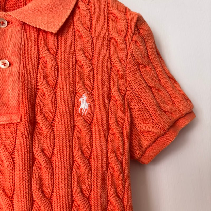 ::POLO BY RALPH LAUREN:: 女款水洗棉麻針織 Polo 衫 橘色短袖上衣 M號-2
