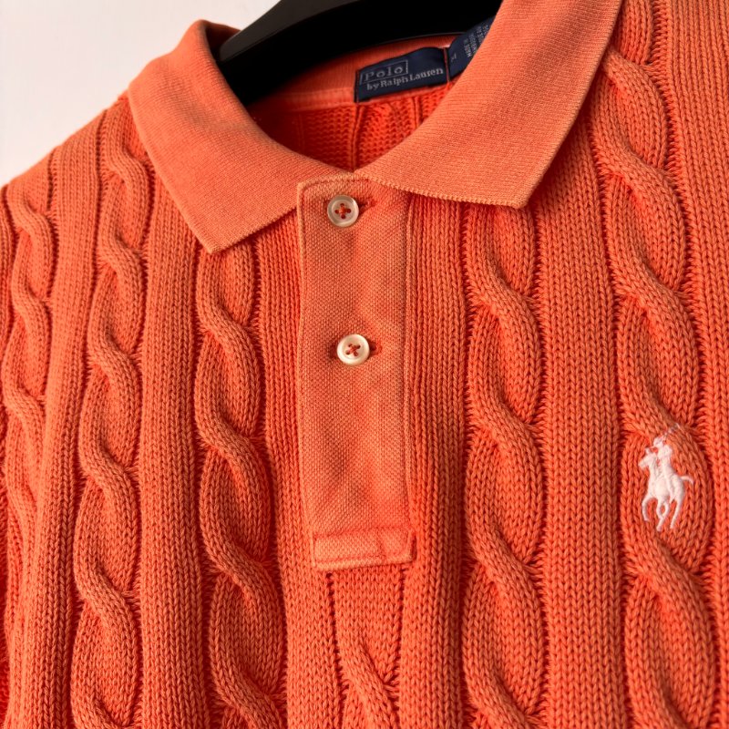 ::POLO BY RALPH LAUREN:: 女款水洗棉麻針織 Polo 衫 橘色短袖上衣 M號-3