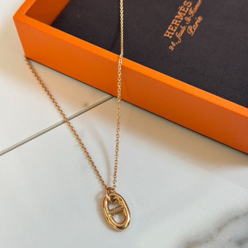 HERMES Farandole pendant 18K玫瑰金豬鼻子項鍊-3