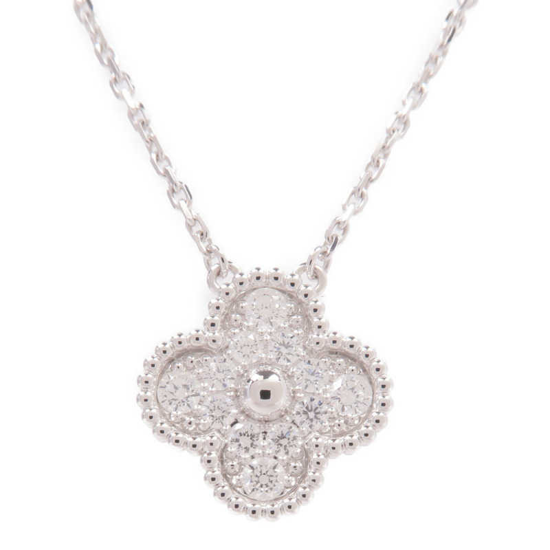 Van Cleef & Arpels 18K白金Vintage Alhambra Diamond Pendant鑽石項鍊-2