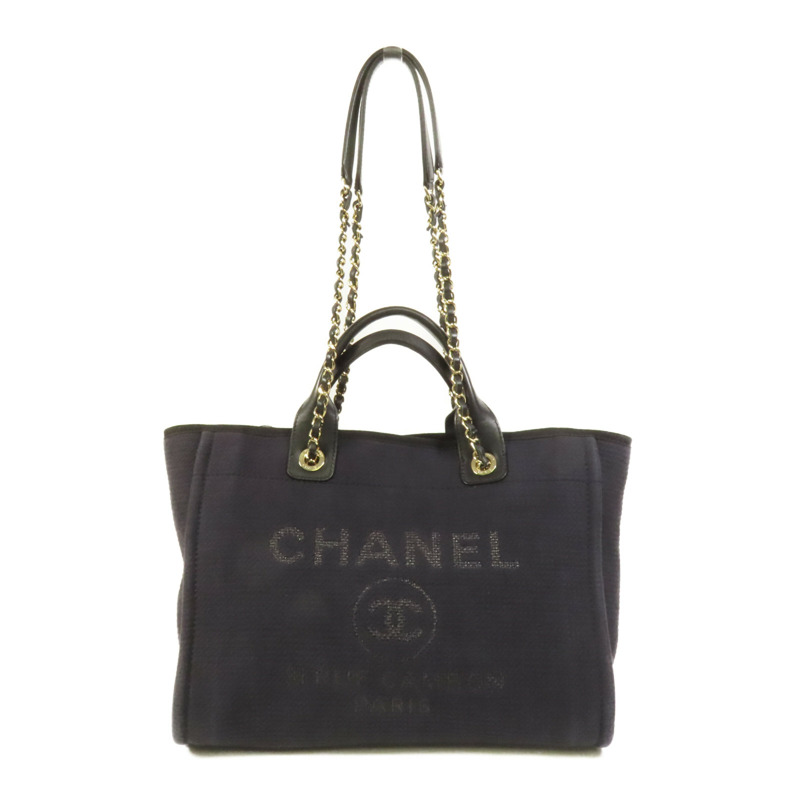 CHANEL 帆布Deauville Tote金扣手挽肩背兩用袋-0
