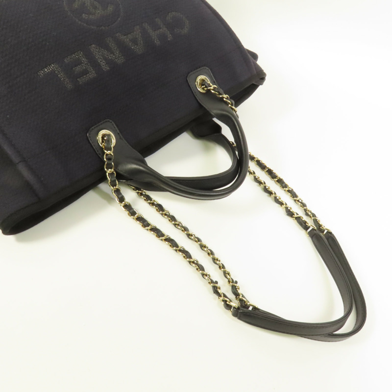 CHANEL 帆布Deauville Tote金扣手挽肩背兩用袋-4