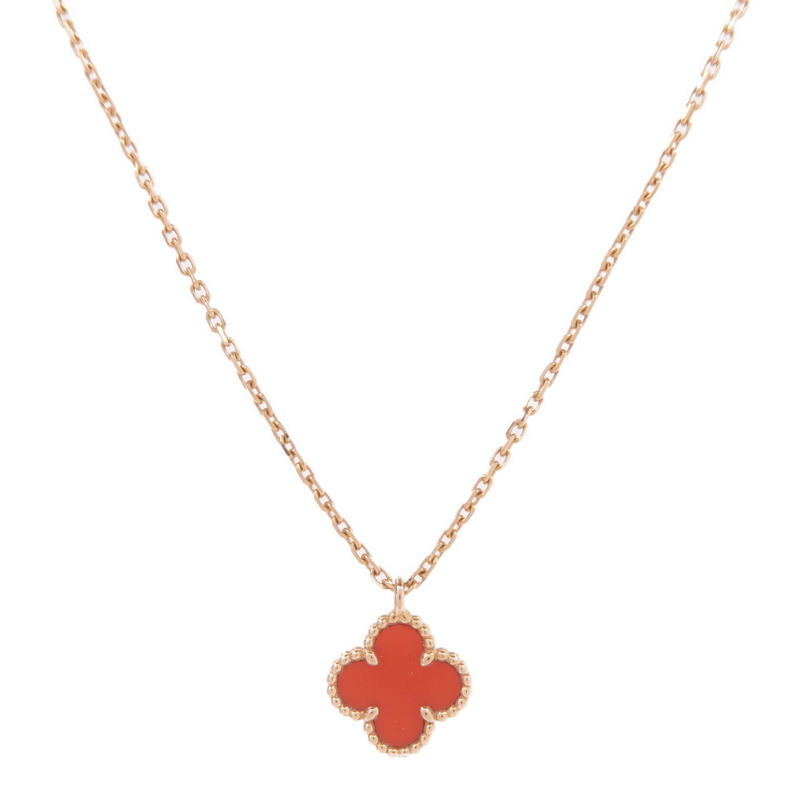 Van Cleef & Arpels 18K玫瑰金Sweet Alhambra Carnelian Pendant紅玉髓項鍊-0