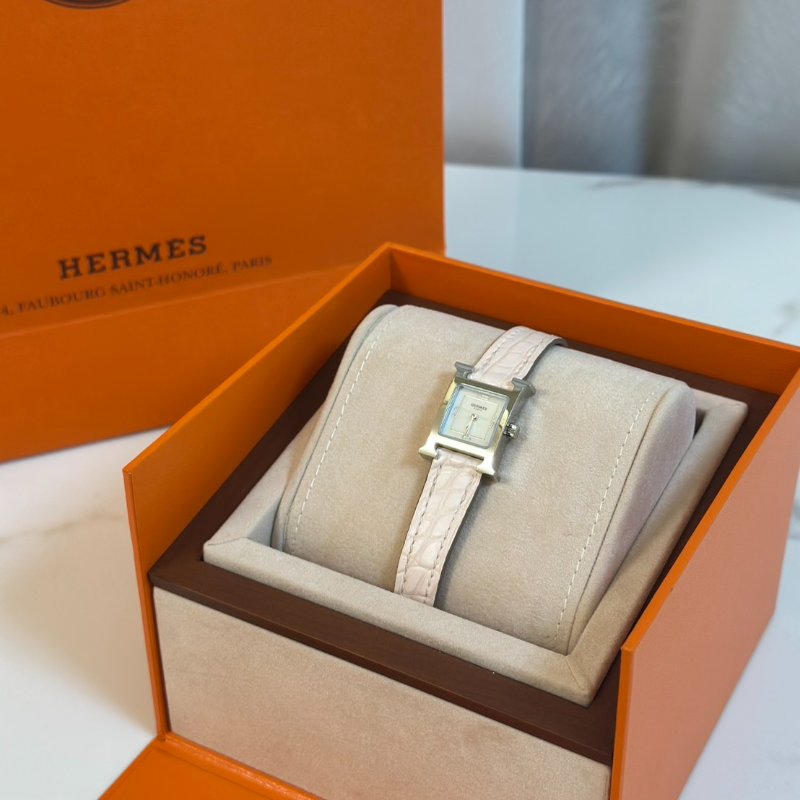 HERMES Heure H腕錶 - 鱷魚皮錶帶薔薇粉銀 21 K-0