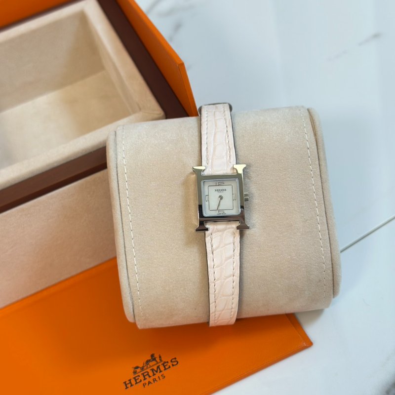 HERMES Heure H腕錶 - 鱷魚皮錶帶薔薇粉銀 21 K-1