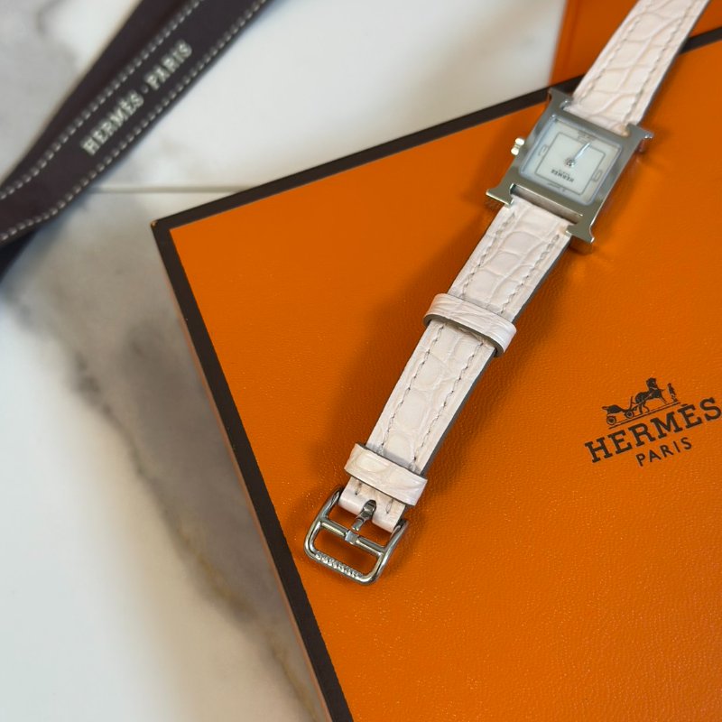 HERMES Heure H腕錶 - 鱷魚皮錶帶薔薇粉銀 21 K-5
