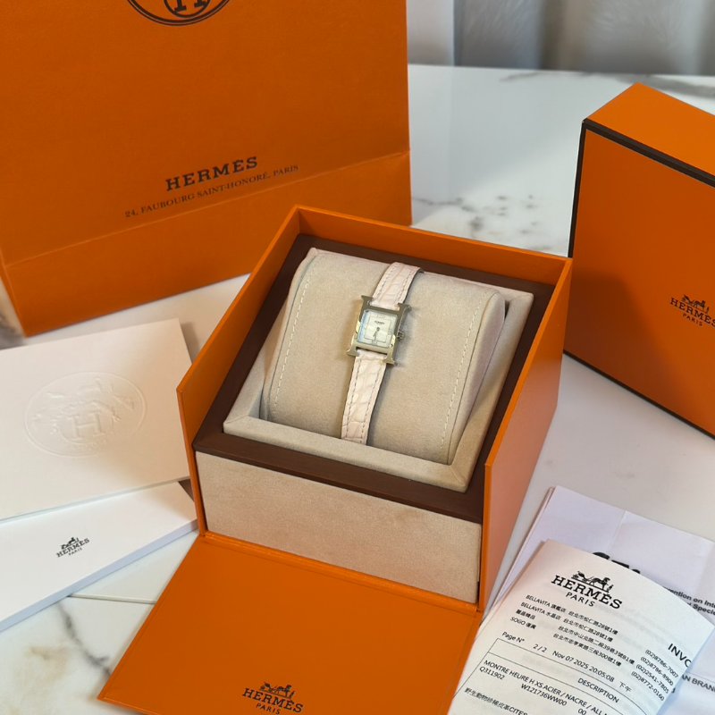 HERMES Heure H腕錶 - 鱷魚皮錶帶薔薇粉銀 21 K-6