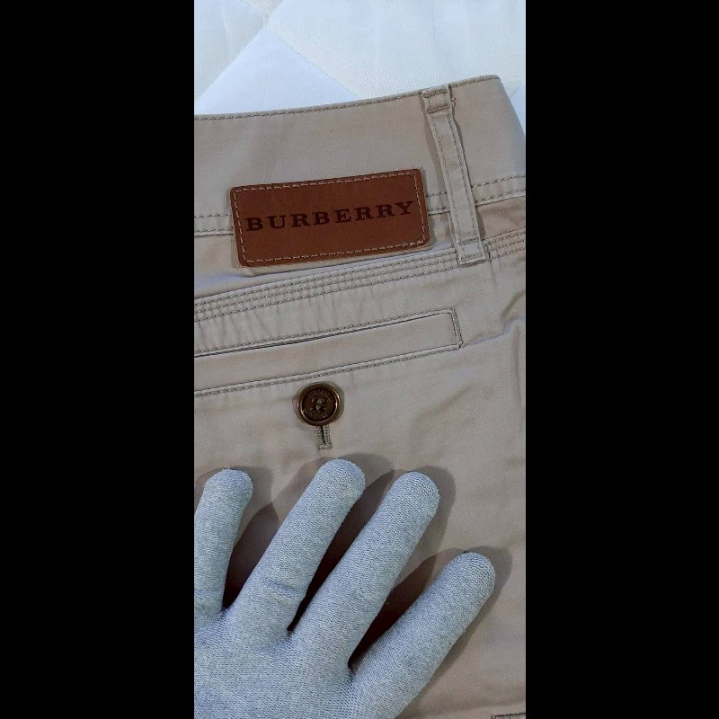 BURBERRY 博柏利 LONDON 牛皮標 女卡其多口袋彈性褲管反折八分褲38號-4