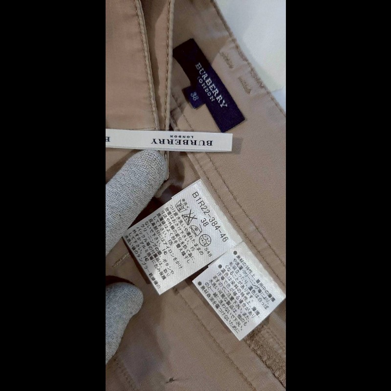 BURBERRY 博柏利 LONDON 牛皮標 女卡其多口袋彈性褲管反折八分褲38號-7