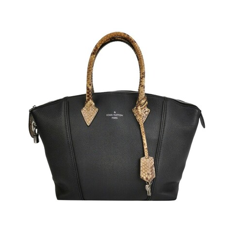 Louis Vuitton (LV) Lockit牛皮蛇皮拼色字母logo手提包