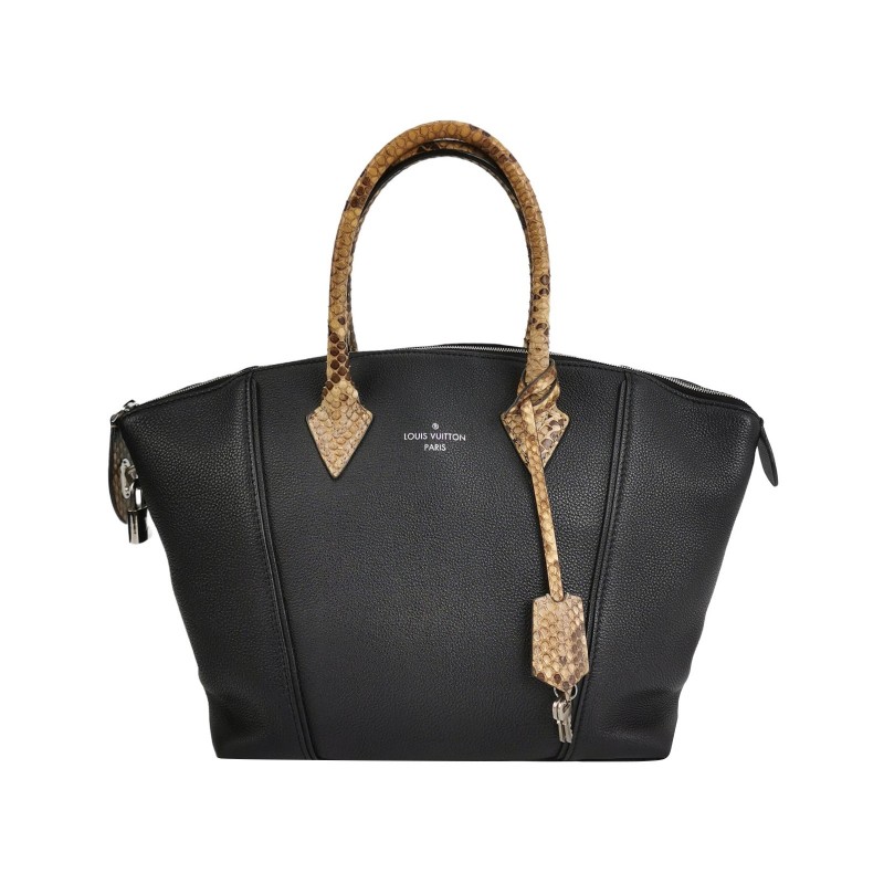 Louis Vuitton (LV) Lockit牛皮蛇皮拼色字母logo手提包-0