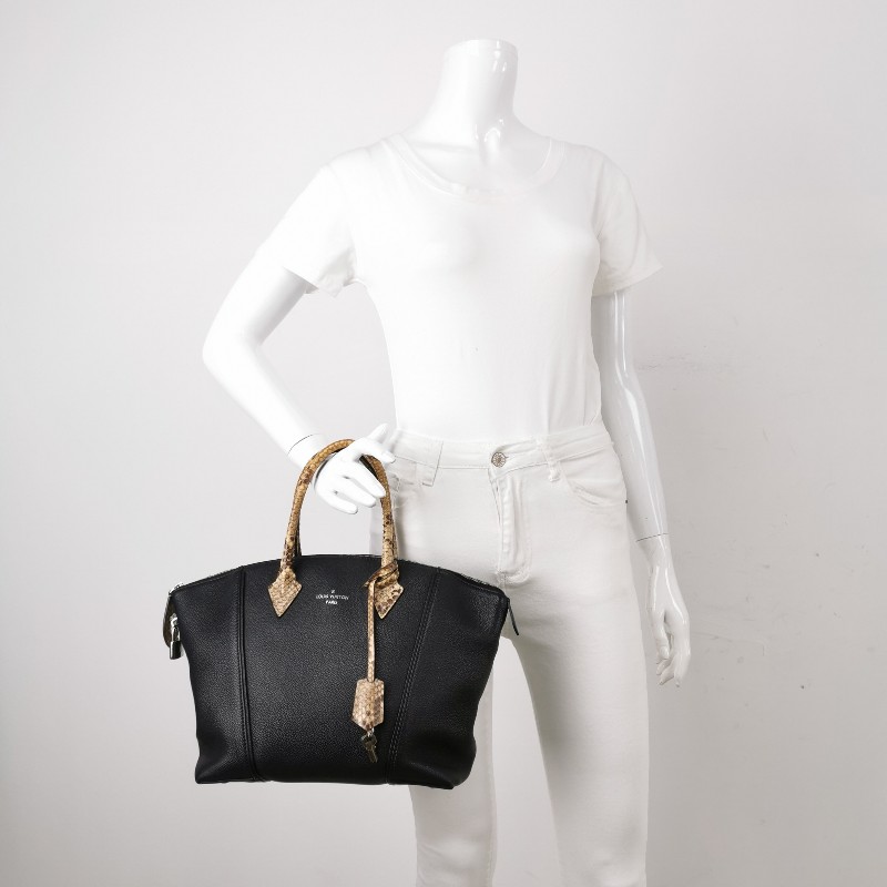 Louis Vuitton (LV) Lockit牛皮蛇皮拼色字母logo手提包-1