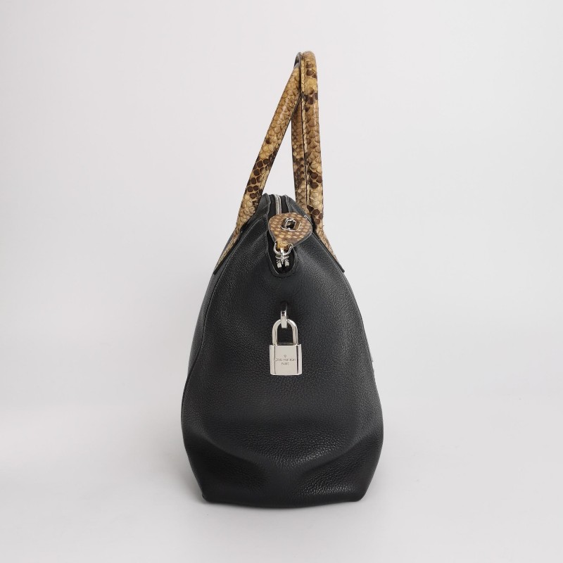 Louis Vuitton (LV) Lockit牛皮蛇皮拼色字母logo手提包-3