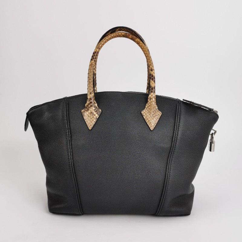 Louis Vuitton (LV) Lockit牛皮蛇皮拼色字母logo手提包-4