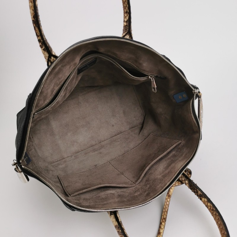 Louis Vuitton (LV) Lockit牛皮蛇皮拼色字母logo手提包-6