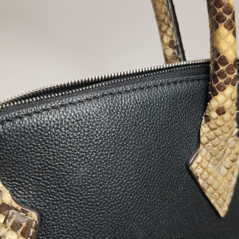 Louis Vuitton (LV) Lockit牛皮蛇皮拼色字母logo手提包-19
