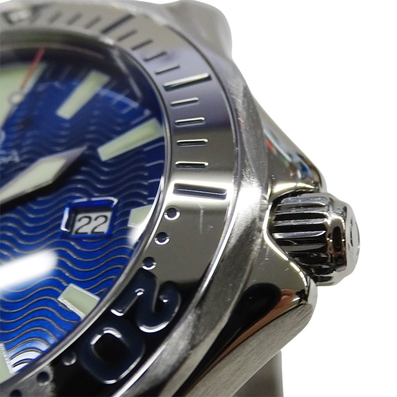 歐米茄海馬系列 2265.80 男士腕錶，品牌專業，300米防水，日期顯示，石英機芯，QZ系列，不銹鋼錶殼，銀色錶盤，藍色錶盤，拋光處理-12