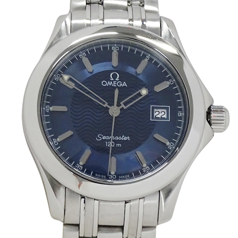 歐米茄海馬系列 2511.81 男士腕錶，120公尺防水，日期顯示，石英機芯，QZ系列，不鏽鋼錶殼，銀色，海軍藍錶盤，拋光處理-1