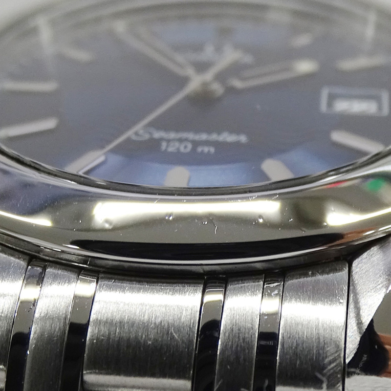 歐米茄海馬系列 2511.81 男士腕錶，120公尺防水，日期顯示，石英機芯，QZ系列，不鏽鋼錶殼，銀色，海軍藍錶盤，拋光處理-12