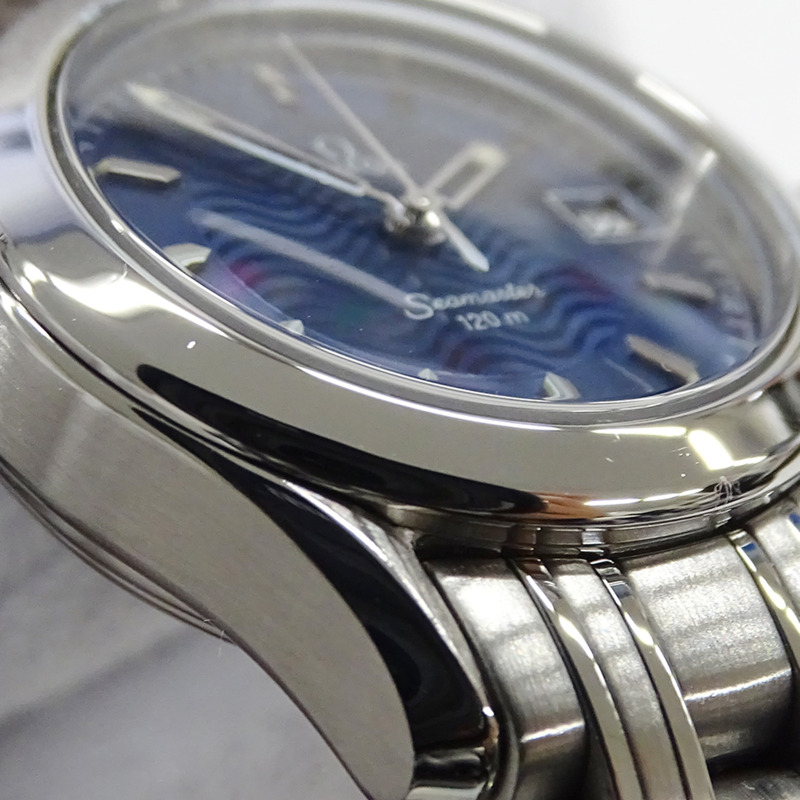 歐米茄海馬系列 2581.81 女士腕錶，120公尺防水，日期顯示，石英機芯，QZ系列，不鏽鋼錶殼，銀色，海軍藍錶盤，拋光處理-8