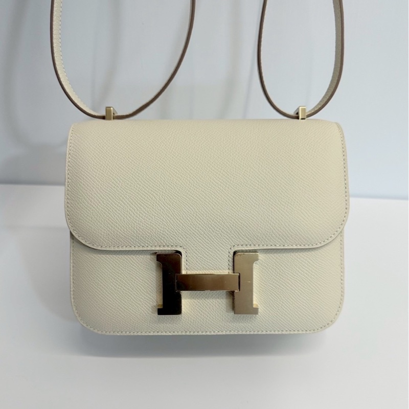 Hermes 康康19 奶昔白 金釦 W刻 Epsom皮 全新-0
