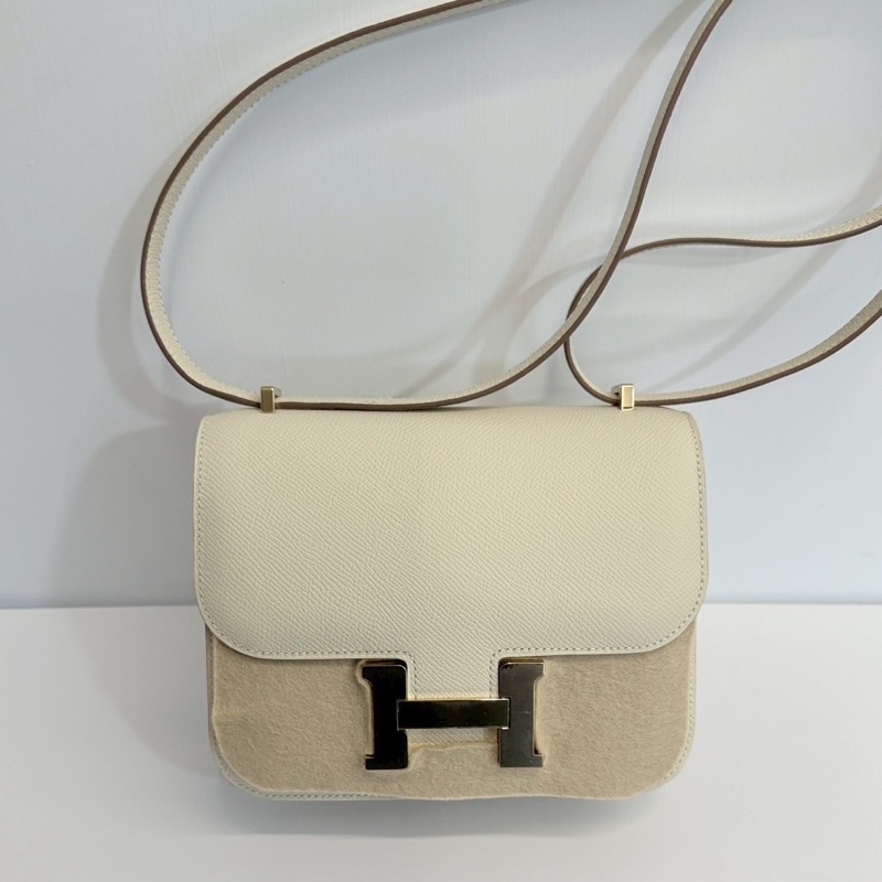 Hermes 康康19 奶昔白 金釦 W刻 Epsom皮 全新-4