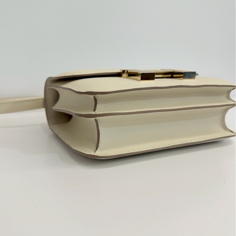 Hermes 康康19 奶昔白 金釦 W刻 Epsom皮 全新-8