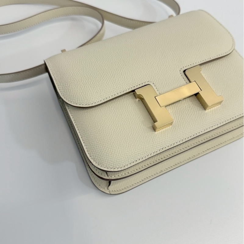 Hermes 康康19 奶昔白 金釦 W刻 Epsom皮 全新-10