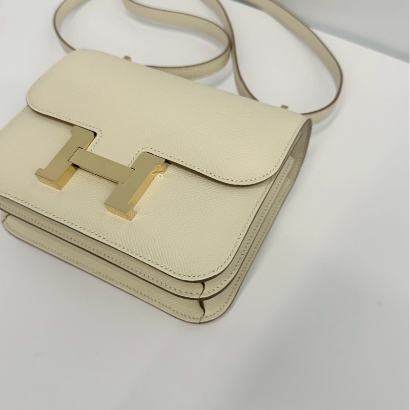 Hermes 康康19 奶昔白 金釦 W刻 Epsom皮 全新-11
