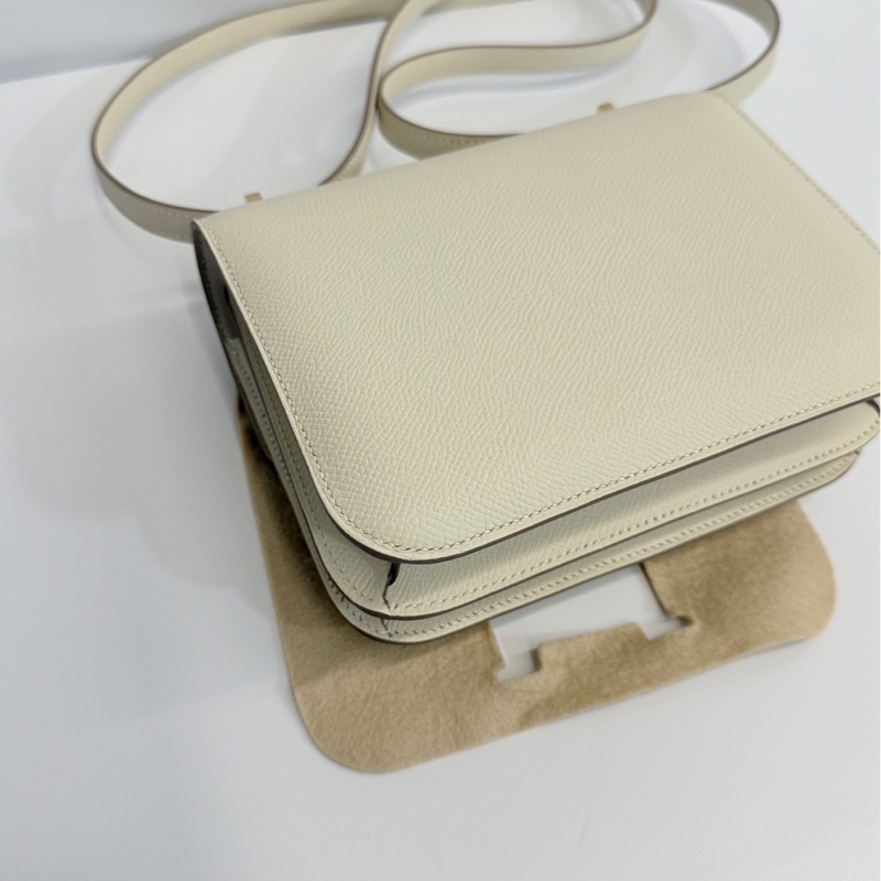 Hermes 康康19 奶昔白 金釦 W刻 Epsom皮 全新-12