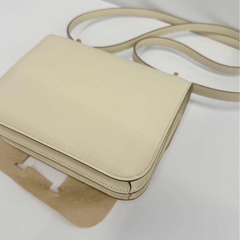 Hermes 康康19 奶昔白 金釦 W刻 Epsom皮 全新-13